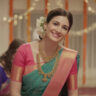 Super Gold, Digi Gold, and a smiling woman wearing traditional Thangamayil Jewellery and South Indian saree during a festival or wedding.