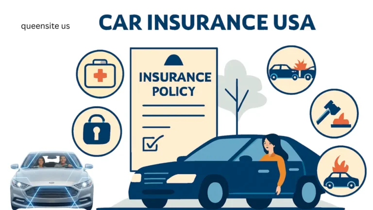 Car Insurance USA coverage types explained with icons.