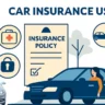 Car Insurance USA coverage types explained with icons.