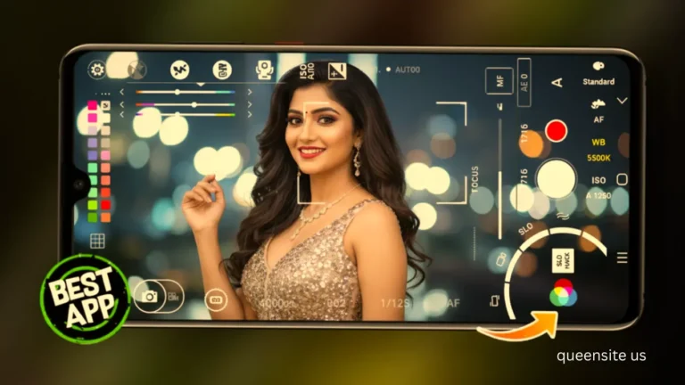“ReLens Camera App interface showing manual controls, DSLR-style blur, and color grading options on mobile”